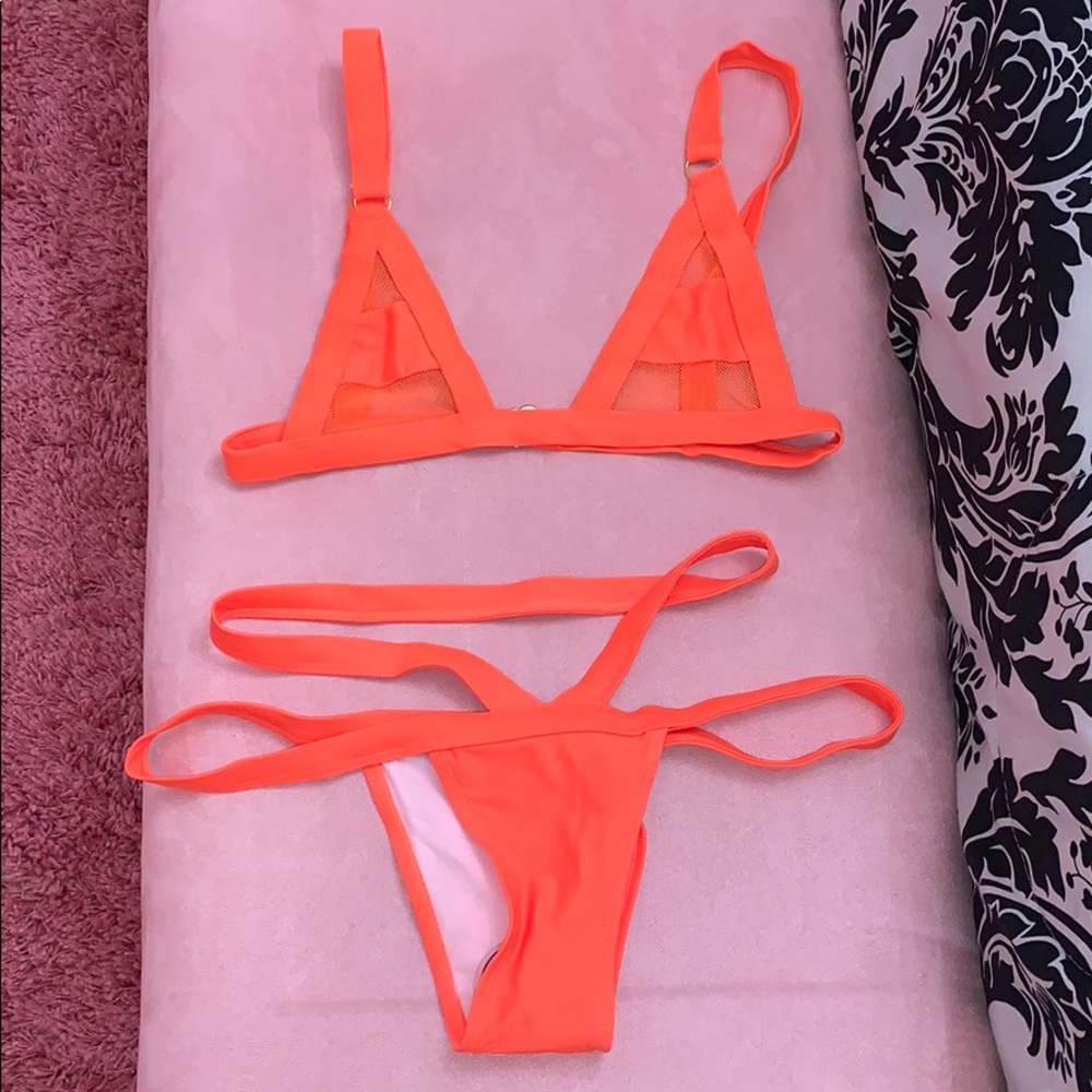 Orange Mesh Bikini Top And Matching Bottom - image 1